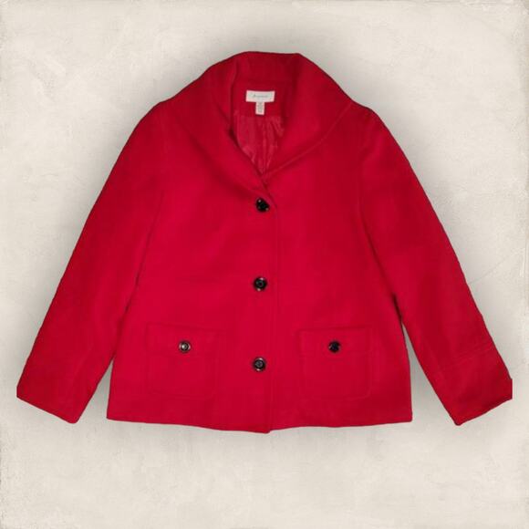 JM Collection Jackets & Blazers - JM Collection Retro Cozy Red Single-Breasted Pea Coat